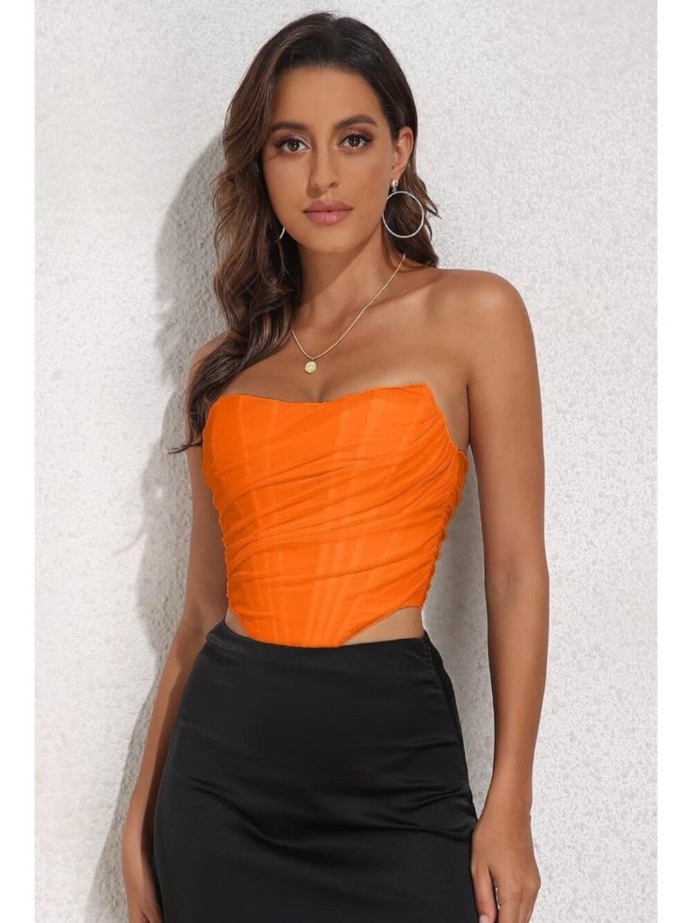 Women's Strapless Boned Mesh Bustier Zip Back Corset Crop Top Bodyshaper Size XL - Picture 2 of 7